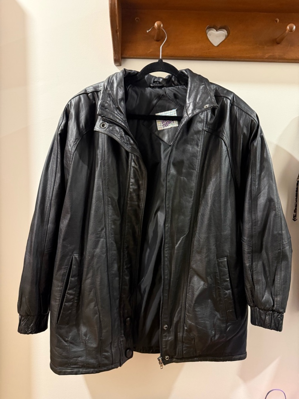 Unisexe Black Leather Jacket - Classic Zip Front